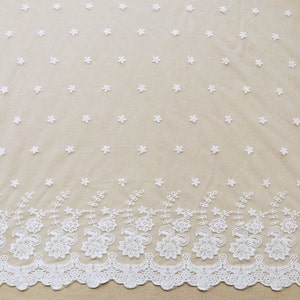 Double sides Flower Embroidery Fabric ,Cotton Lace Fabric ,Floral wedding lace fabric image 3