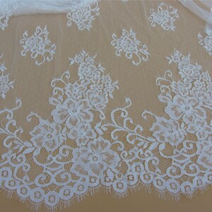 Chantilly lace,off white Lace Fabric by yard for Wedding Gowns, Bridal Veils, Mantilla,59 eyelash lace fabric, black lace fabric image 5