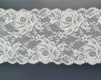 off white wedding lace by yard,Stretch Lace Trim - Extra Wide Lace Trim, 22cm Wide Lace Trim- white