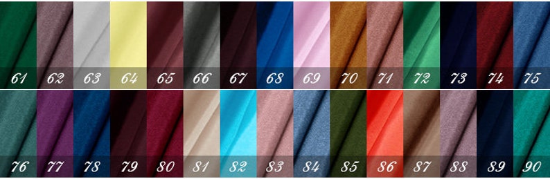 May include: A swatch card with 30 fabric samples in various colors and textures. The swatches are numbered from 61 to 90.