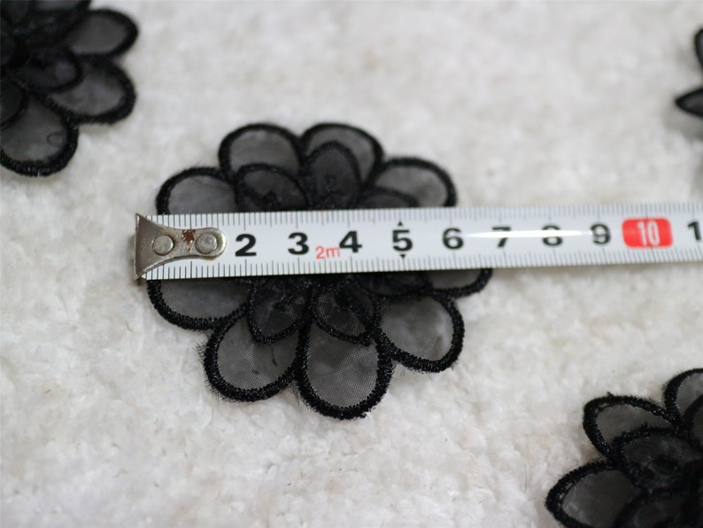 Black Lace applique,5pcs flower appliques,3D lace sticker image 6