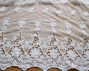 Cotton embroidery  one mesh tulle, Lace fabric , flower embroidered lace trim DIY material-130cm width