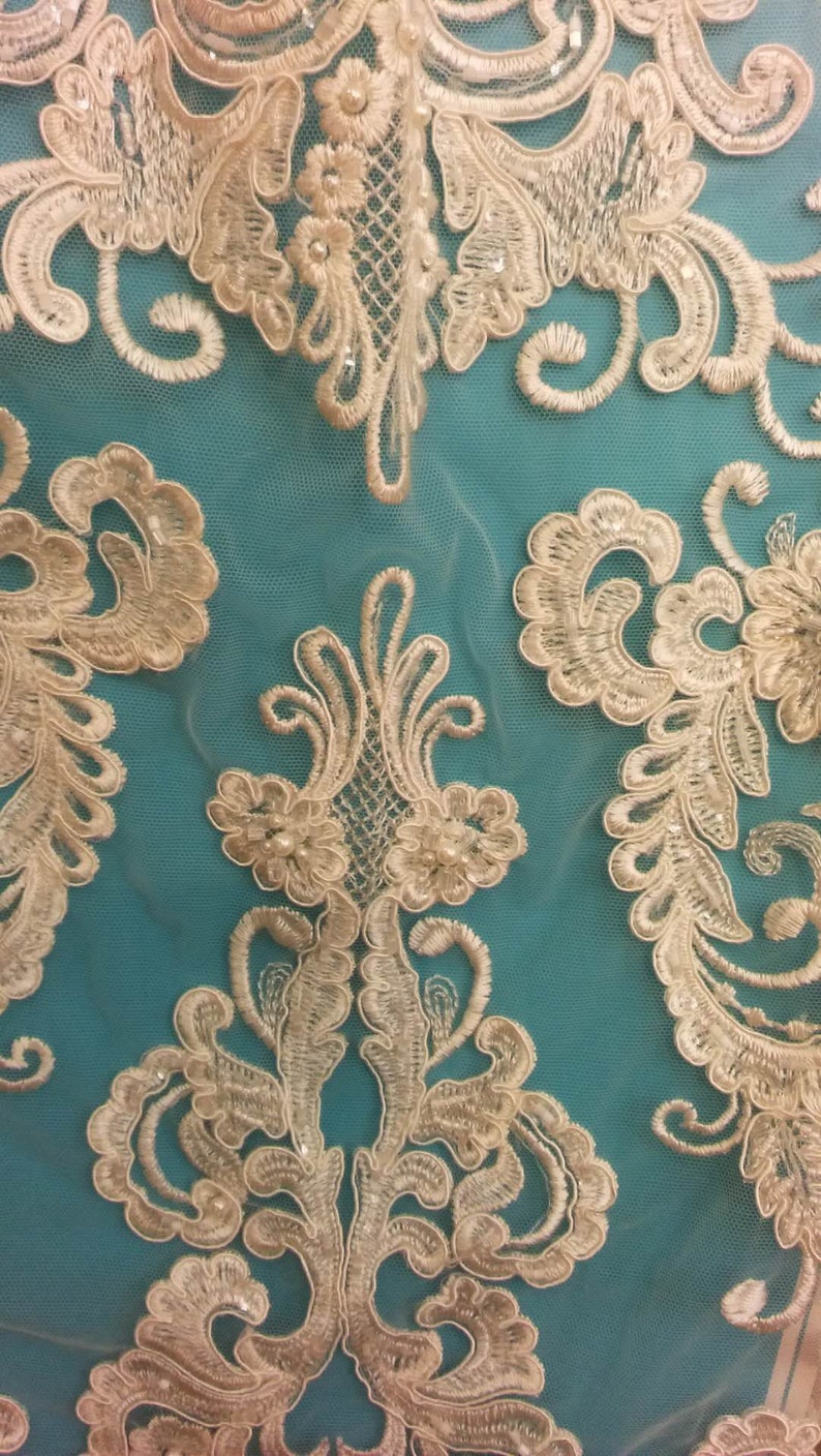 grass and Palace embroidery lace sequins lace fabric wedding lace in off white