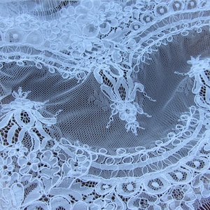 Alencon Lace,Chantilly corded Lace, off white Lace Fabric,wedding lace for Veil, Dress, Costume, Craft Making-lsm3lc017
