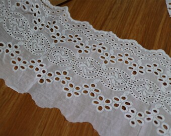 Floral Cotton Lace Trim, Pure White Hollow Design, 20CM Wide