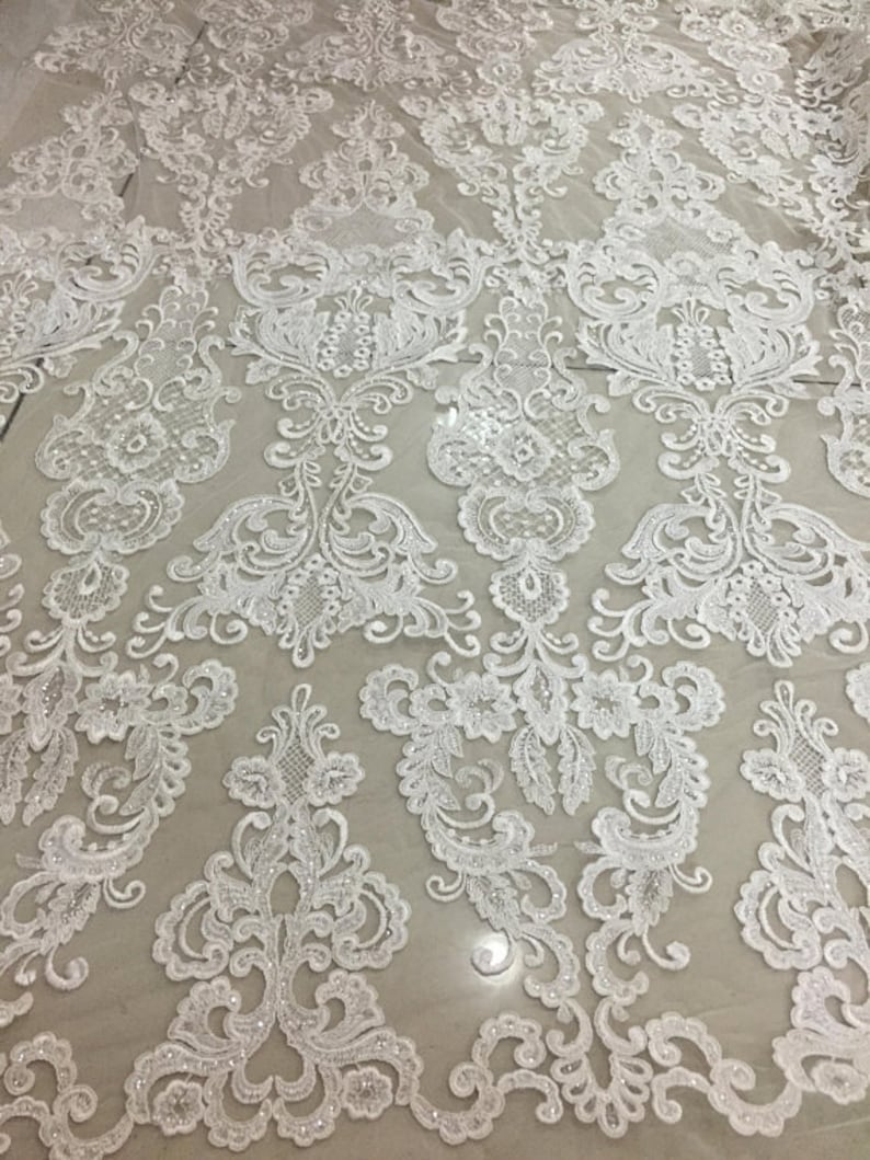 grass and Palace embroidery lace sequins lace fabric wedding lace in off white