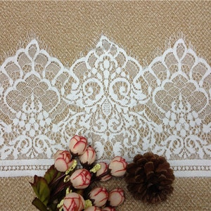 3 Yards off white French Chantilly Lace ,Exquisite Wide Black Eyelash Lace Trim-LSET020 image 3