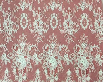 Corded eyelash Lace Fabric, 59 inches Wide Chantilly lace for Veil, Dress, Costume, Craft Making-corded Lace, off white lace-7157C