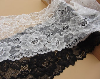 ivory white wedding lace by yard,Stretch Lace Trim - Extra Wide Lace Trim, 7&quot; Wide Lace Trim- pure white trim