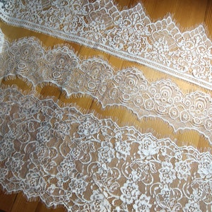 3 Yards off white French Chantilly Lace ,Exquisite Wide Black Eyelash Lace Trim-LSET020 image 5