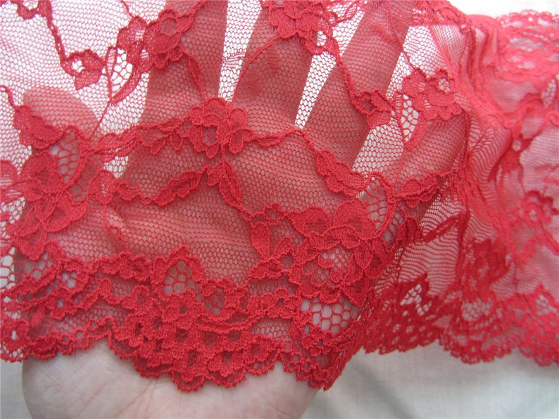 Stretch lace trim ,Red lace edges, Wide Stretch Lace Trim. 7,1yard image 2