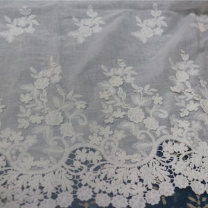 Cotton ivory Lace Fabric in off White, Retro 3DFlower Lace Embroidery Fabric Eyelet Lace- Fabric by yard