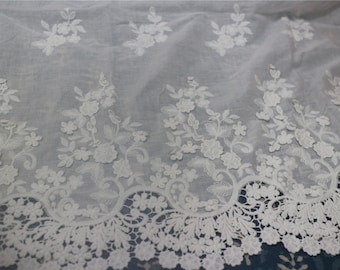 Cotton ivory Lace Fabric in off White, Retro 3DFlower Lace Embroidery Fabric Eyelet Lace- Fabric by yard