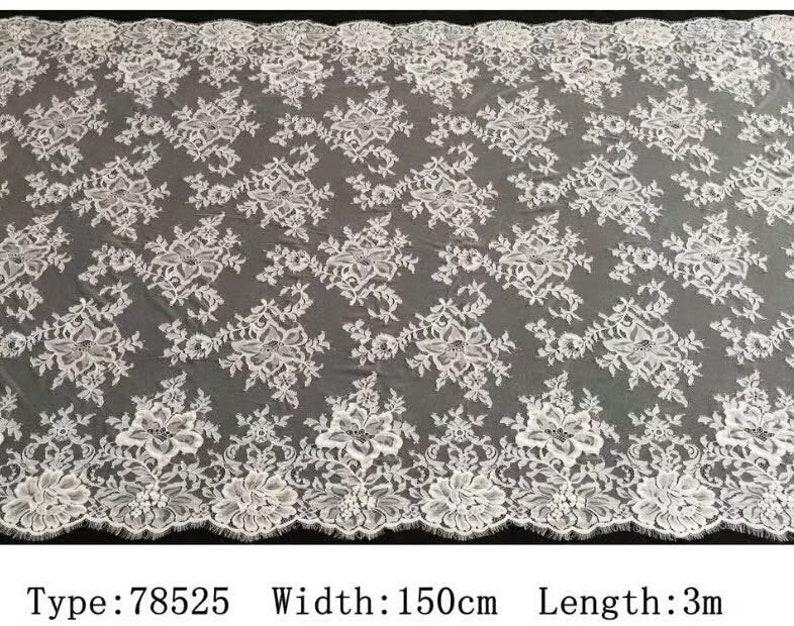 Chantilly Lace eyelash Lace Fabric,flower pattern lace,off White Chantilly Lace fabric 59 width-Wedding dress eyelash lace fabric