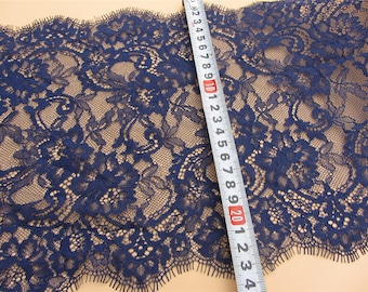 1yard Skirts lace fabric, Lace trimming,navy blue French Chantilly Lace ,Exquisite Eyelash blue Lace Trim,Wedding lace fabric