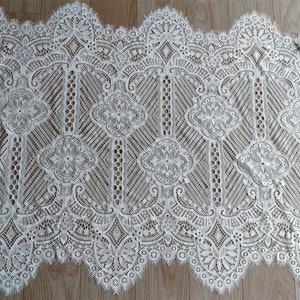 Chantilly Lace fabric-3meters, Wedding lace, black eyelash lace fabric, flower pattern, off white french Lace