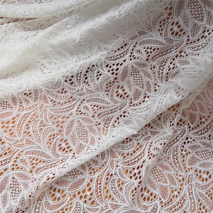 Stretch lace Fabric / off White Stretch Lace / Floral lace fabric/corded prints lace/hollow lace