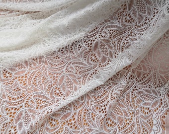 Stretch lace Fabric / off White Stretch Lace / Floral lace fabric/corded prints lace/hollow lace