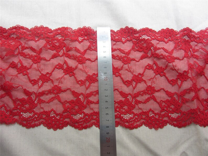 Stretch lace trim ,Red lace edges, Wide Stretch Lace Trim. 7,1yard image 3