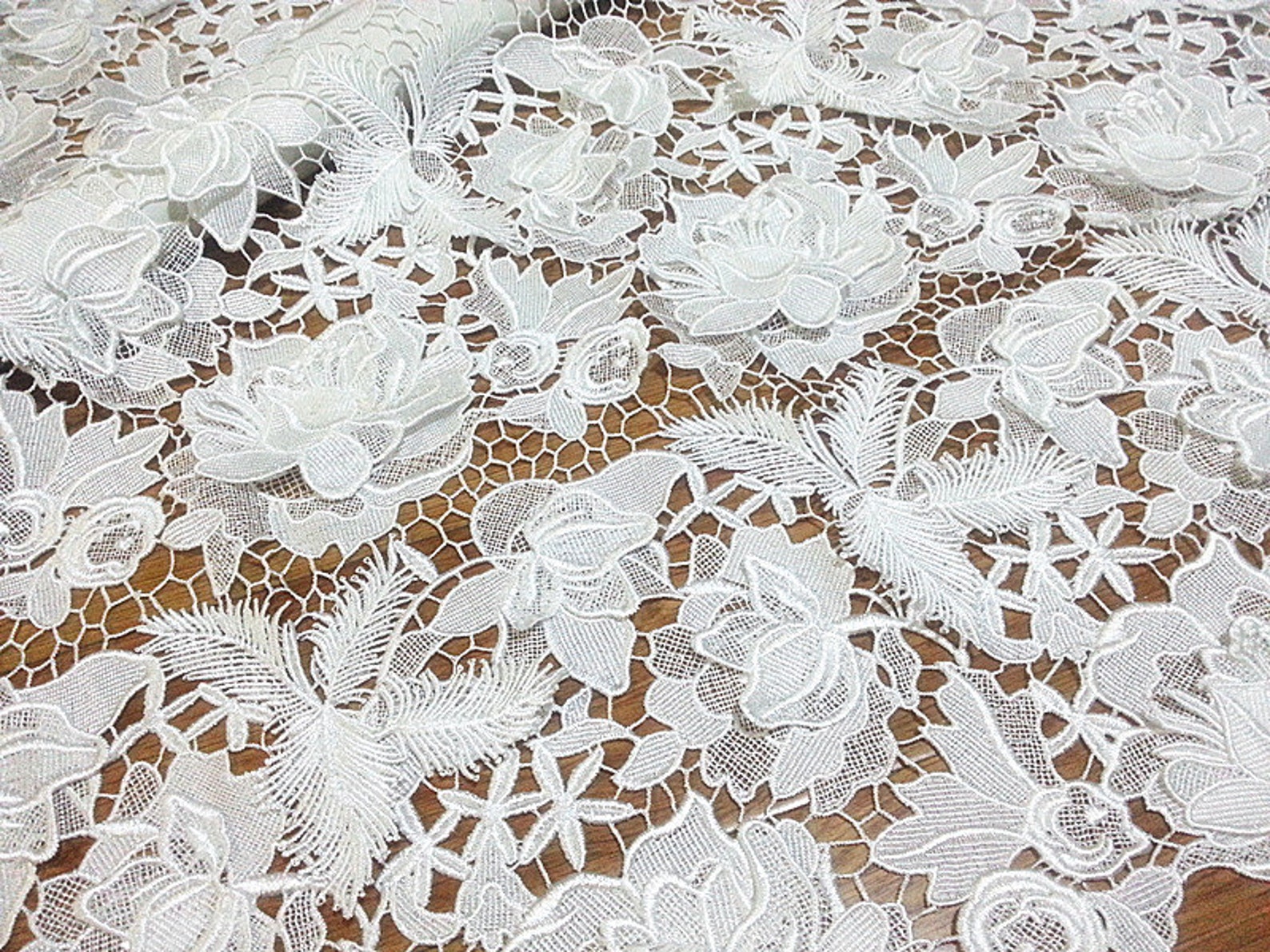 3D Antique White Lace fabric Floral Lace for Girls Schiffli | Etsy