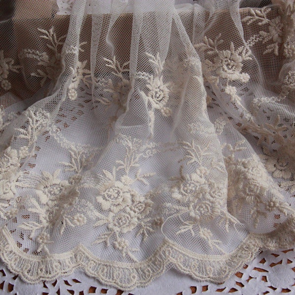 off white embroidery ecru lace trim for skirt hemline,cotton lace fabric,8.5" width