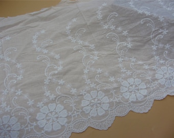42cm Floral Cotton ivory Lace Trim,Cotton Lace Fabric in pure White, Retro Hollowed Flower Lace Embroidery Fabric Lace-LLCF004
