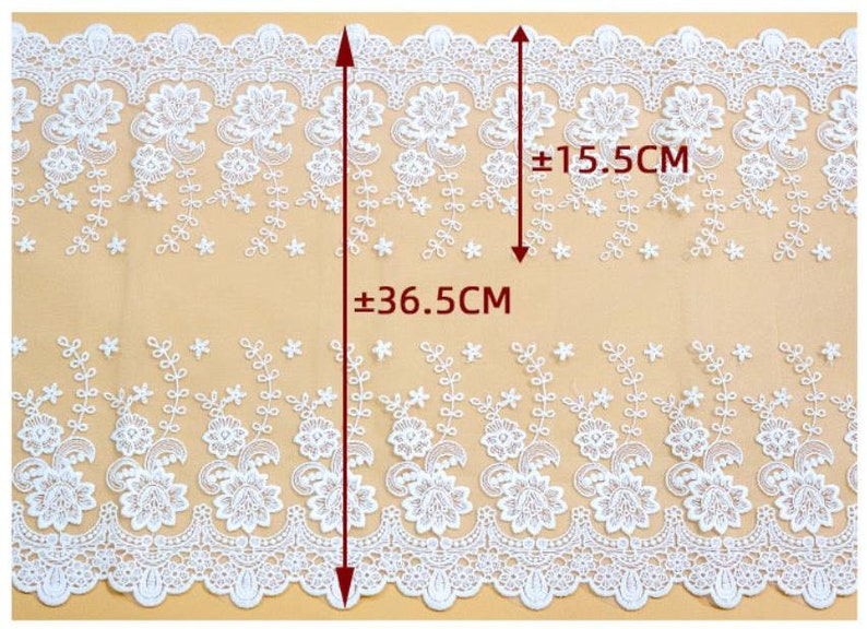 Doppelseitiger Blumenstickstoff, Baumwoll Spitzenstoff, Florale Hochzeitsspitze 35 Zentimeter