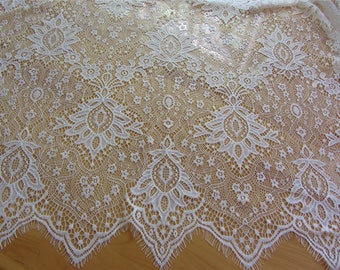 Eyelash Lace Fabric sell by 3yards ,off  White Chantilly Lace fabric  for wedding 59" width