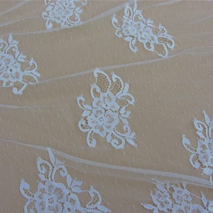 Chantilly lace,off white Lace Fabric by yard for Wedding Gowns, Bridal Veils, Mantilla,59 eyelash lace fabric, black lace fabric image 3