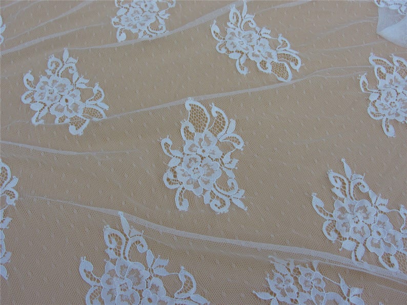 Chantilly lace,off white Lace Fabric by yard for Wedding Gowns, Bridal Veils, Mantilla,59 eyelash lace fabric, black lace fabric image 3