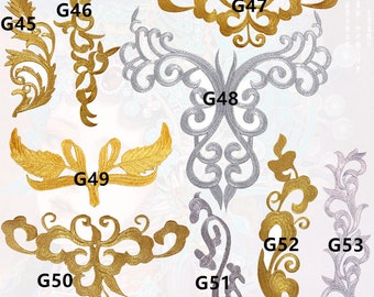 Gold applique  ,embroidery patch,lace applique,Baroque applique  --1pair(2pcs)-G46-G53