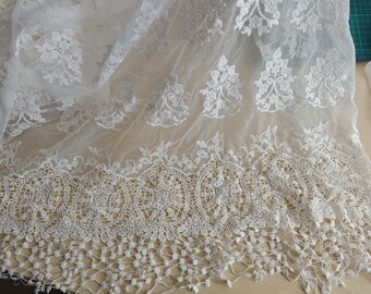 Off White Spetstyg Blomma Broderad Tyll Spetstyg Slöja Gasväv 49" Bred För Bröllopsklänning Slöja Kostym Gardin Duk