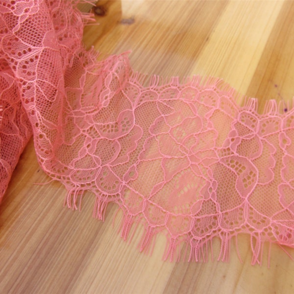 Watermelon Red lace trim,3yards Eyelash Lace trim ,dress wedding lace ribbon,DIY Chantilly  lace