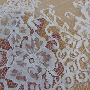 Chantilly lace,off white Lace Fabric by yard for Wedding Gowns, Bridal Veils, Mantilla,59 eyelash lace fabric, black lace fabric image 4