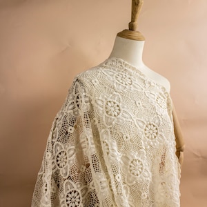 Tecido de renda guipure floral, bordado de flores elegante, tecido de renda química, tecido de renda branco off, renda de vestido-115cm