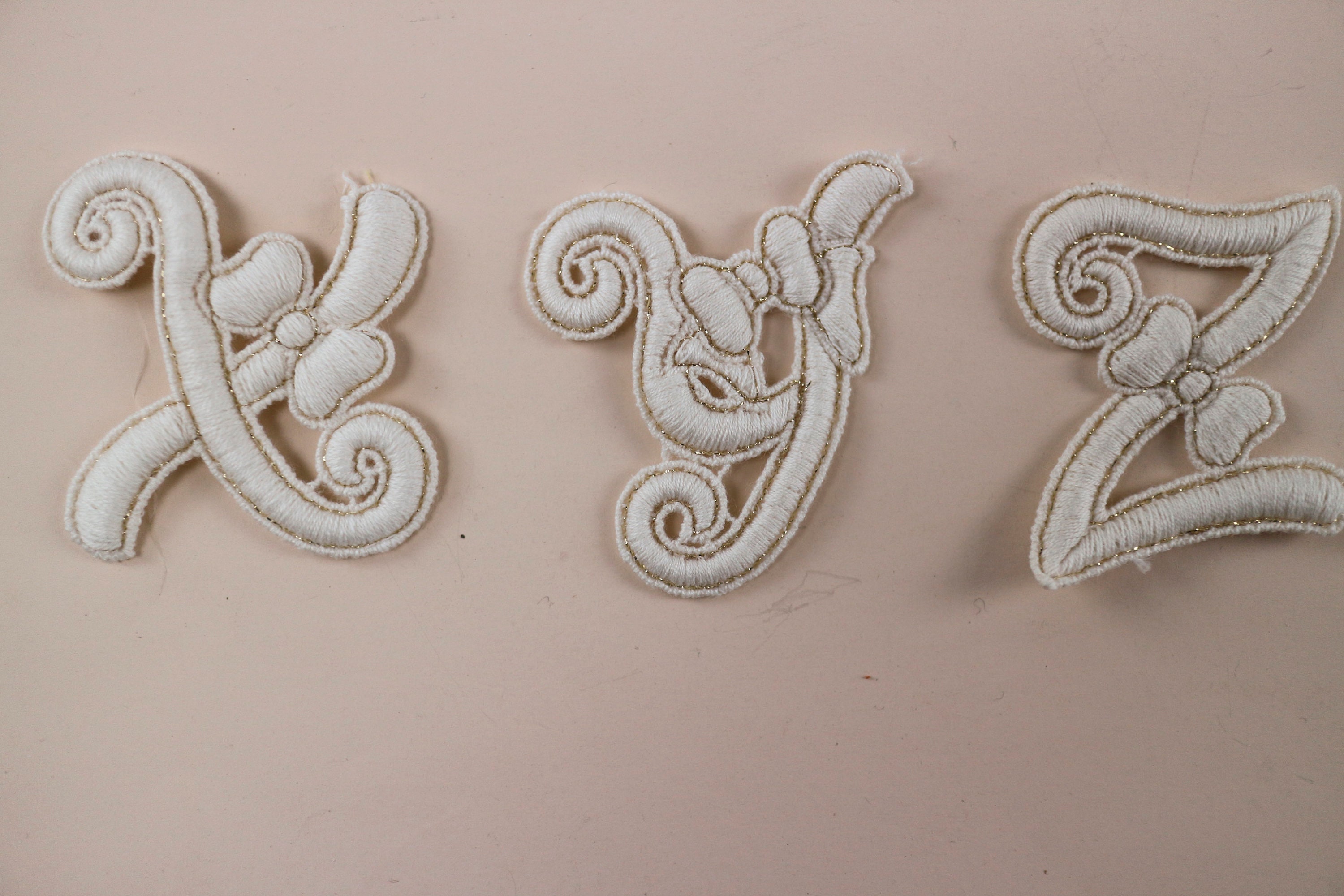 Gold Thread Letters Letters of an Alphabet Appliques With Gold Thread,cotton Embroidery ...