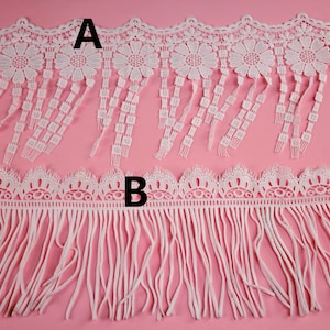 Tassel lace trim for DIY sewing,white circle lace trimming,flower hollow up trim-23cm-LLPT002N