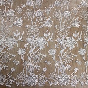 embroidery dandelion  Lace fabric in white,dress lace sell by yard ,wedding lace ,grass and flower embroidery lace-9269