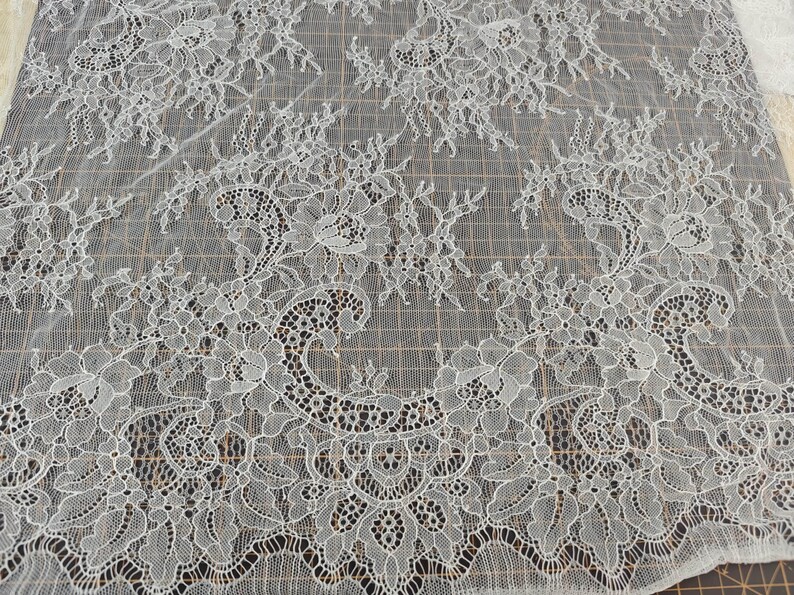 Hight quality ivory lace Fabric ,off White Chantilly Lace fabric for wedding,Lace trim image 7