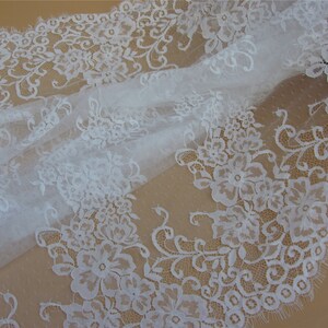 Chantilly lace,off white Lace Fabric by yard for Wedding Gowns, Bridal Veils, Mantilla,59 eyelash lace fabric, black lace fabric image 2
