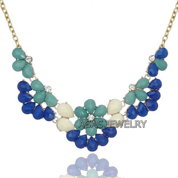 Handmade 1 pc only golden chain flower petals resin beads crystal pendant necklace fashion jewelry