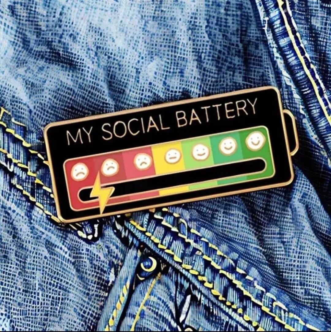 Mental health my social battery slider metal push pin.