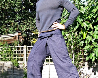 Thai Fisherman Pants 100% cotton  classic pinstripe pattern with side pocket (Western Size)