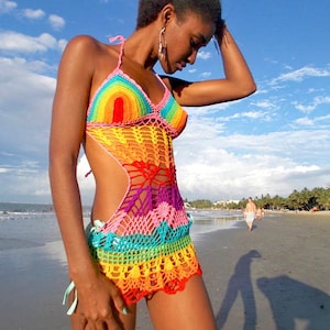 Multicolor Handmade crochet dress see trough 07. Bikini cover up