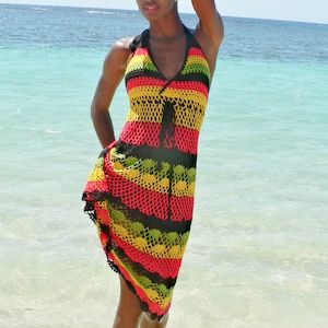 RASTA colors handmade crochet dress 02 .