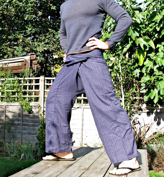 Thai Fisherman Pants 100% cotton  classic pinstripe pattern with side pocket (Western Size)