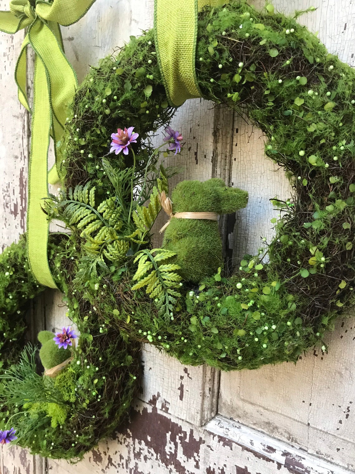 Pair of Easter Wreaths Bunny Wreath Moss Easter Wreath Etsy
