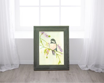 watercolor print, chickadee, digital download, bird