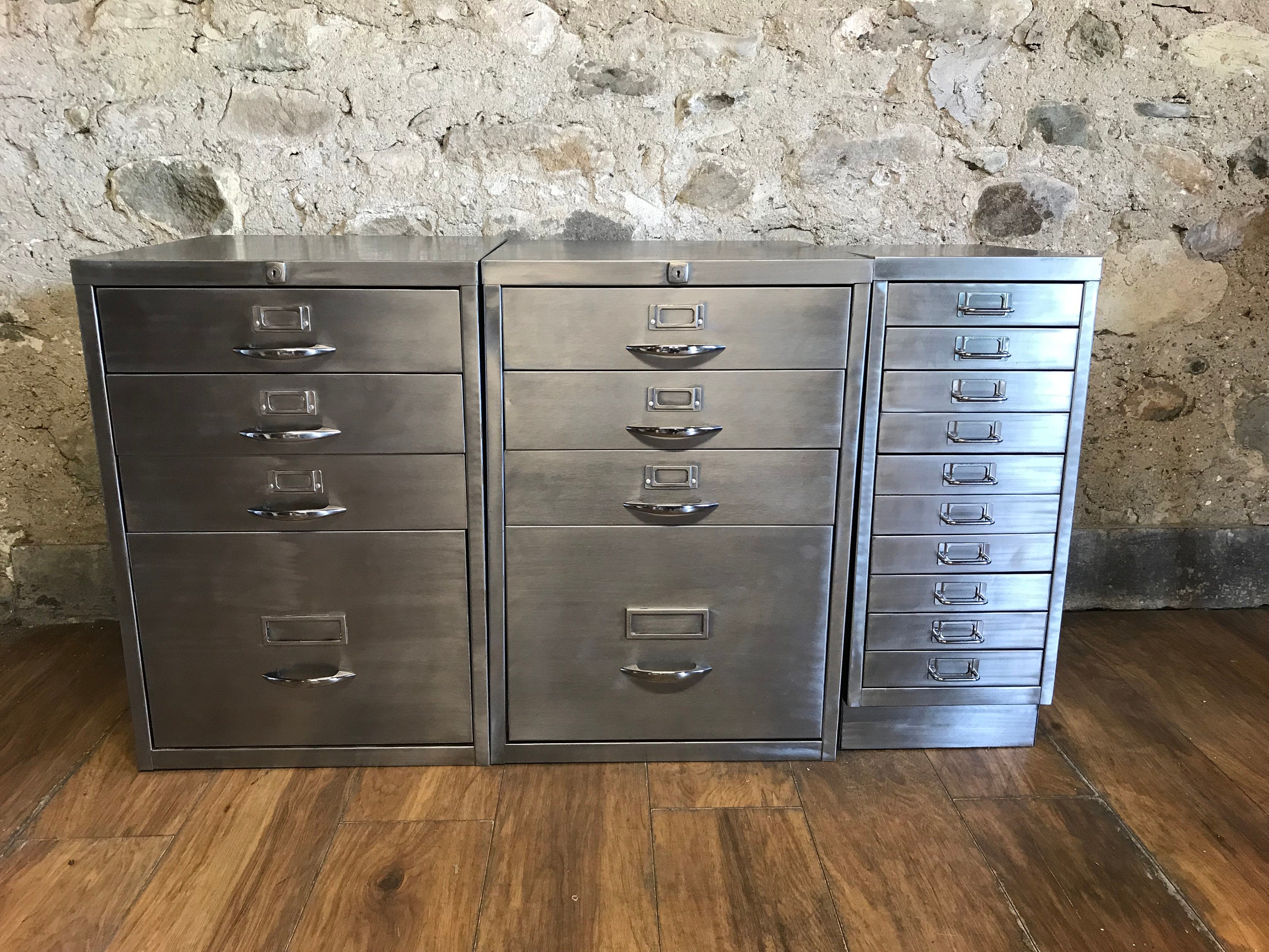 3 Vintage Industrial Stripped Metal Filing Cabinets Etsy