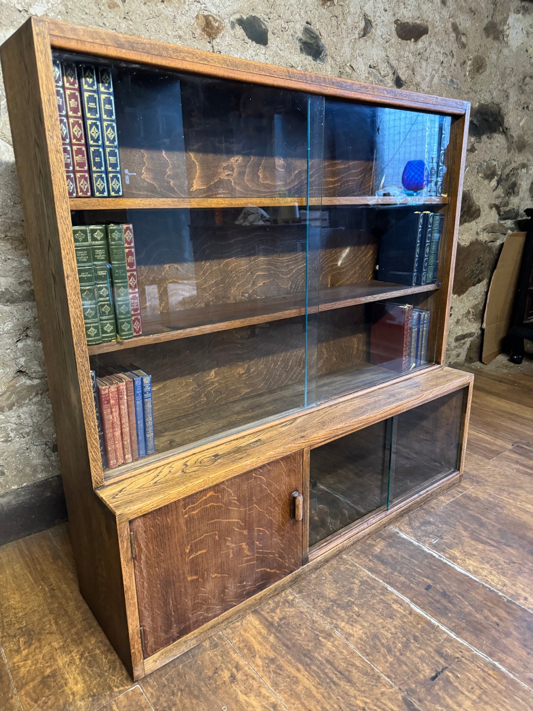 Vintage Solid Oak Barristers Bookcase Etsy UK